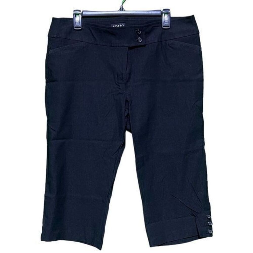 Soho Apparel Ltd. Women's Capri Pants Stretch‎ Pockets Flat Front Black Size 14